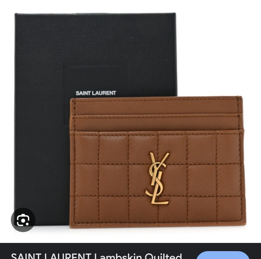 Saint Laurent Tan Quilted Card Holder with Gold Logo